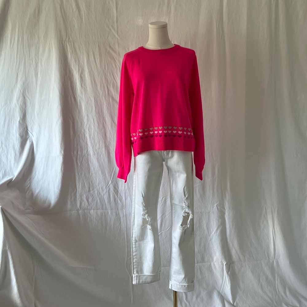 Lilly Pulitzer NWT Bright Pink Heart Trim Sweater – Size L